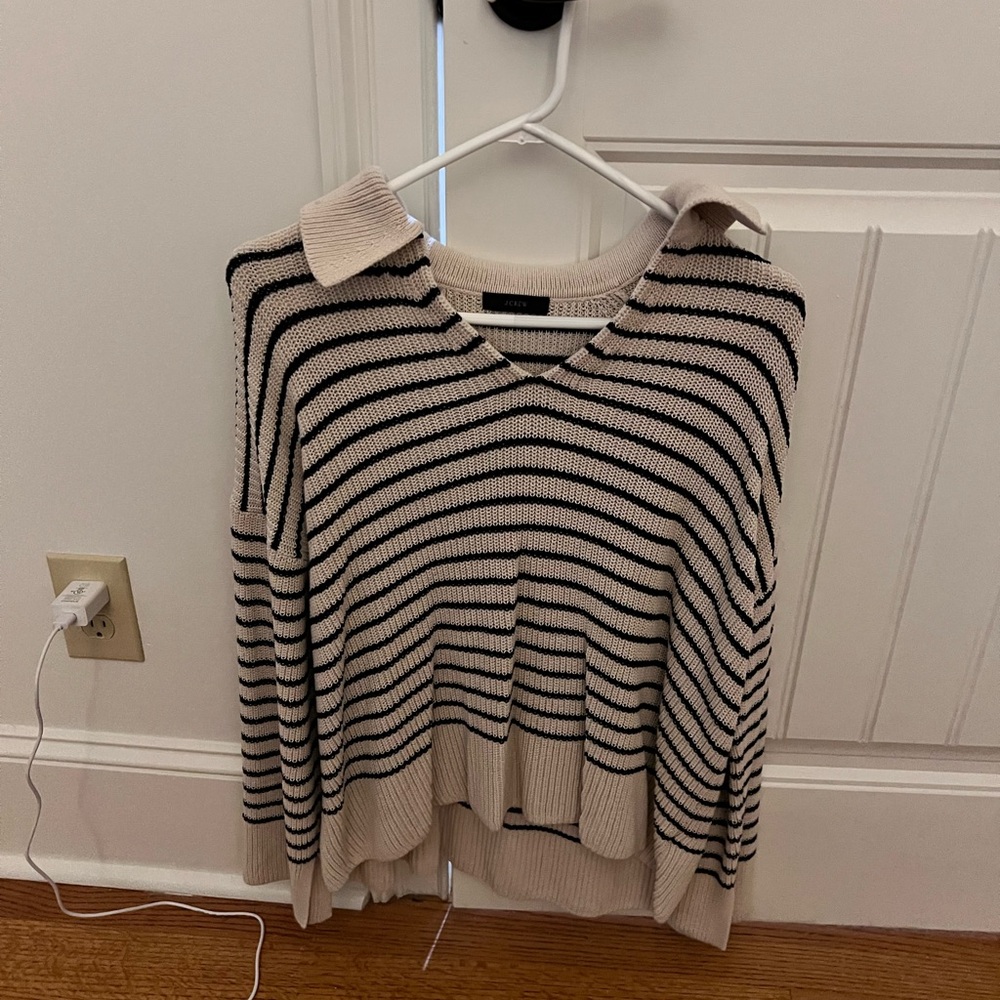 J. Crew Black and Cream Striped Sweater